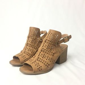 Ankle Strap Tan Heel Sandals